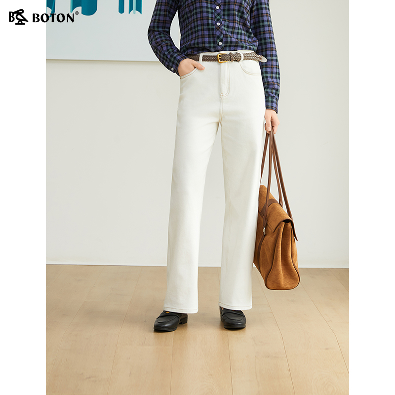 波顿女士白色直筒牛仔裤