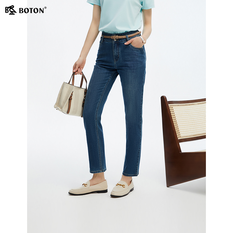波顿2025春夏季新款高腰直筒修身天丝高端女士棉质牛仔裤美式裤子