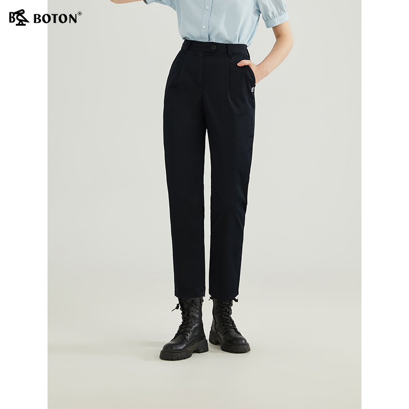 高腰休闲波顿舒适常规裤子