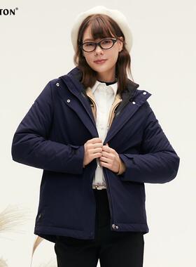 波顿2025秋冬季新款女士中长款可拆卸内胆深藏蓝色羽绒服保暖外套