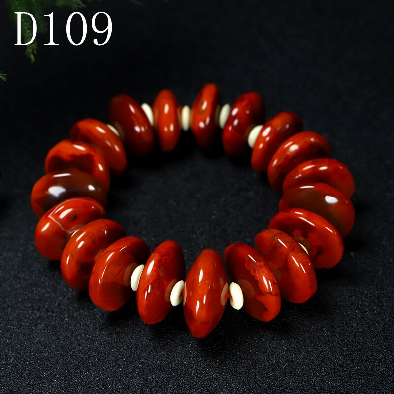 天然四川凉山南红玛瑙柿子红火焰纹原石南红手链手串男D109