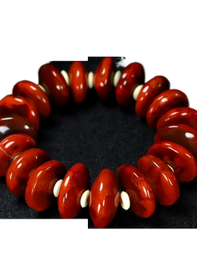 天然四川凉山南红玛瑙柿子红火焰纹原石南红手链手串男D109
