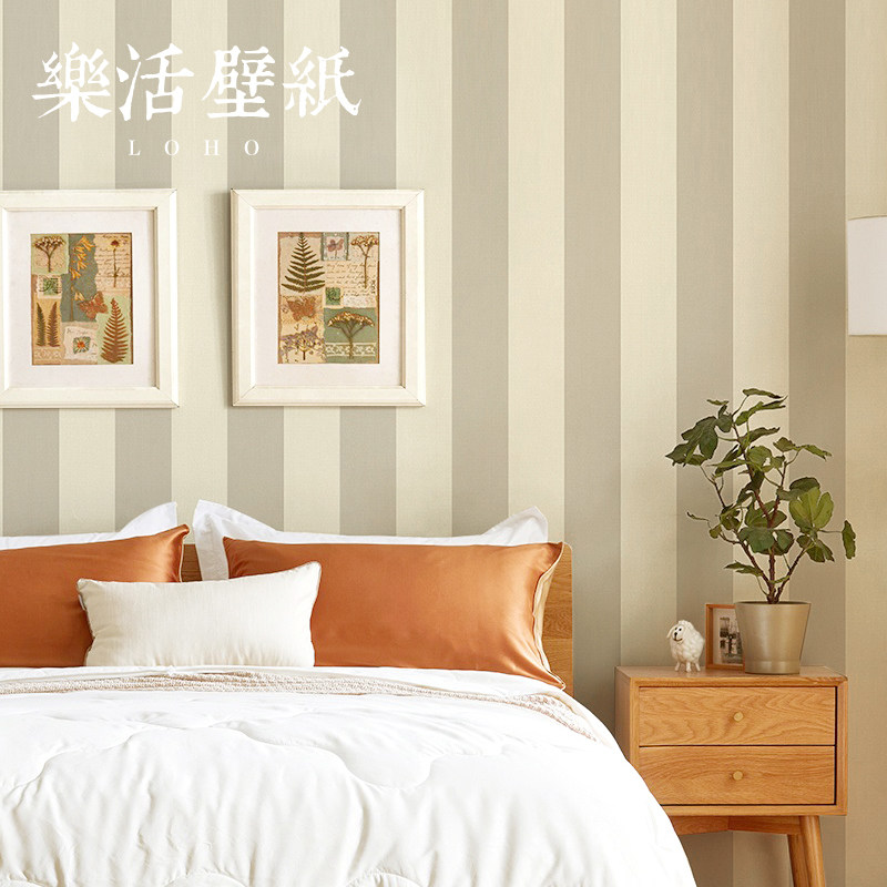 北欧无纺布竖条纹墙纸卧室经典款