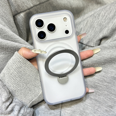 雾面磨砂白色隐形支点支架适用于iphone17promax苹果14磁吸手机壳15新款16pro女13高级感17Air亚克力防摔套