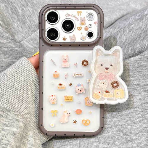 韩系ins油画甜品狗狗摇摇乐支架适用于iphone18promax苹果17手机壳15新款16pro女17pm全包边硅胶创意防摔软壳