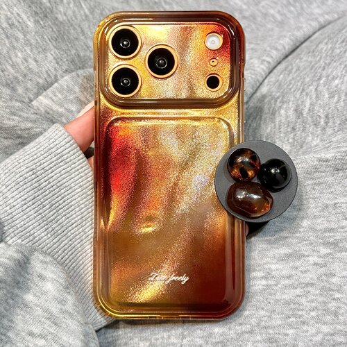 美拉德风棕色晕染立体琥珀宝石支架适用于iphone18promax苹果17手机壳15新款16pro女17pm全包边硅胶防摔软壳