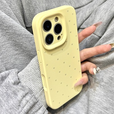 奶黄色满屏小爱心磨砂液态硅胶适用于iphone17promax苹果14手机壳15新款16pro女13少女心17Air全包边防摔软壳