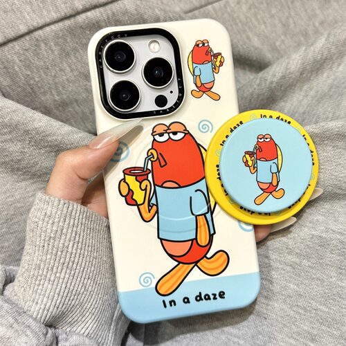 搞怪悠闲喝饮料比奇堡小丑鱼磁吸支架适用于iphone17promax苹果14手机壳15新款16pro女13菲林硬壳17Air防摔套