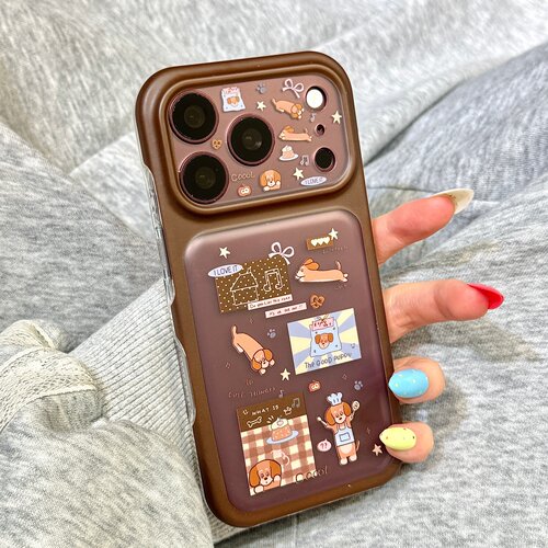 巧克力色边框半透双层甜品厨师腊肠狗适用于iphone18promax苹果17手机壳15新款16pro女17pm全包边硅胶防摔套