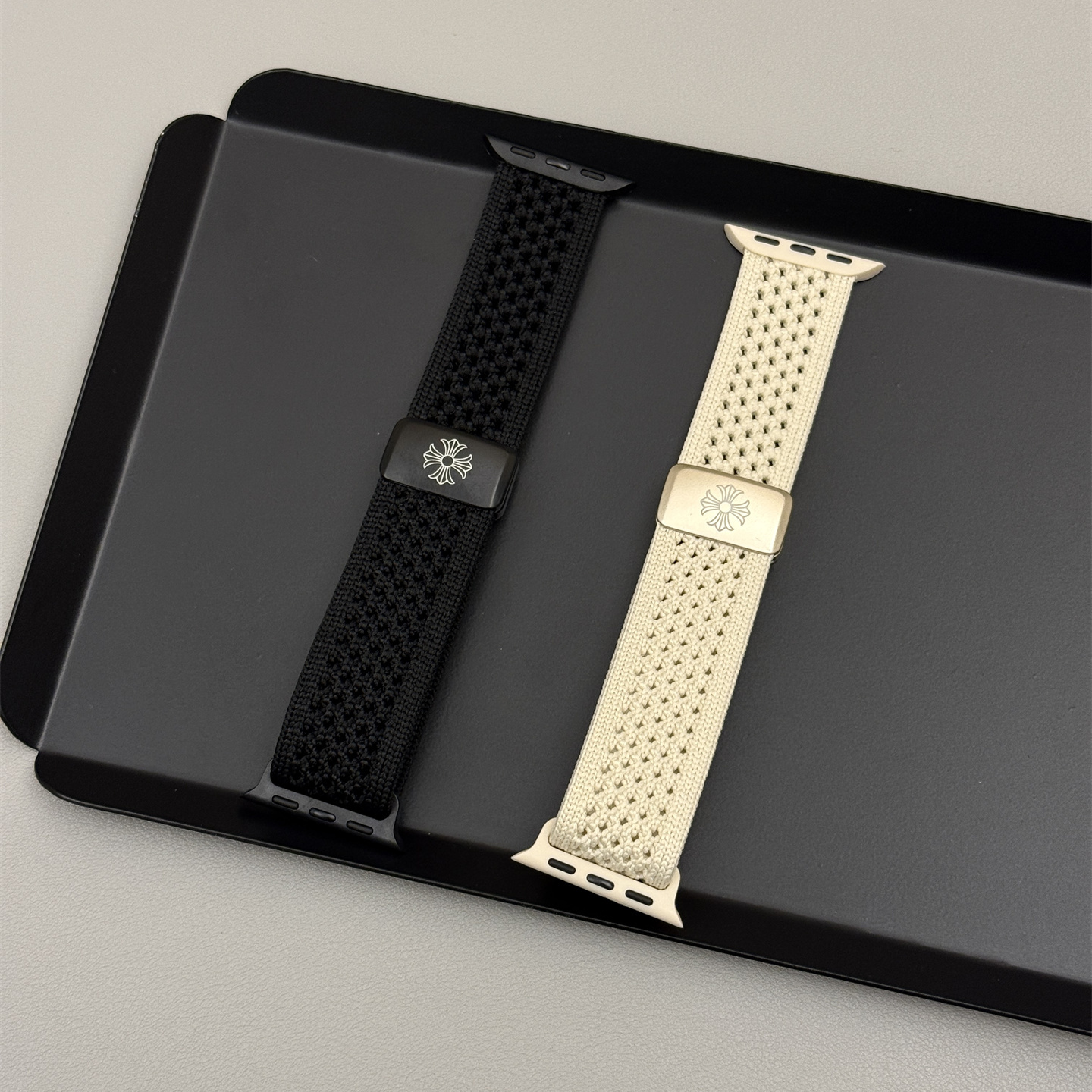 针织镂空金属十字架磁吸表带适用iwatch11苹果手表applewatch9高级感s10情侣Ultra23秋冬新款45SE简约s9女款