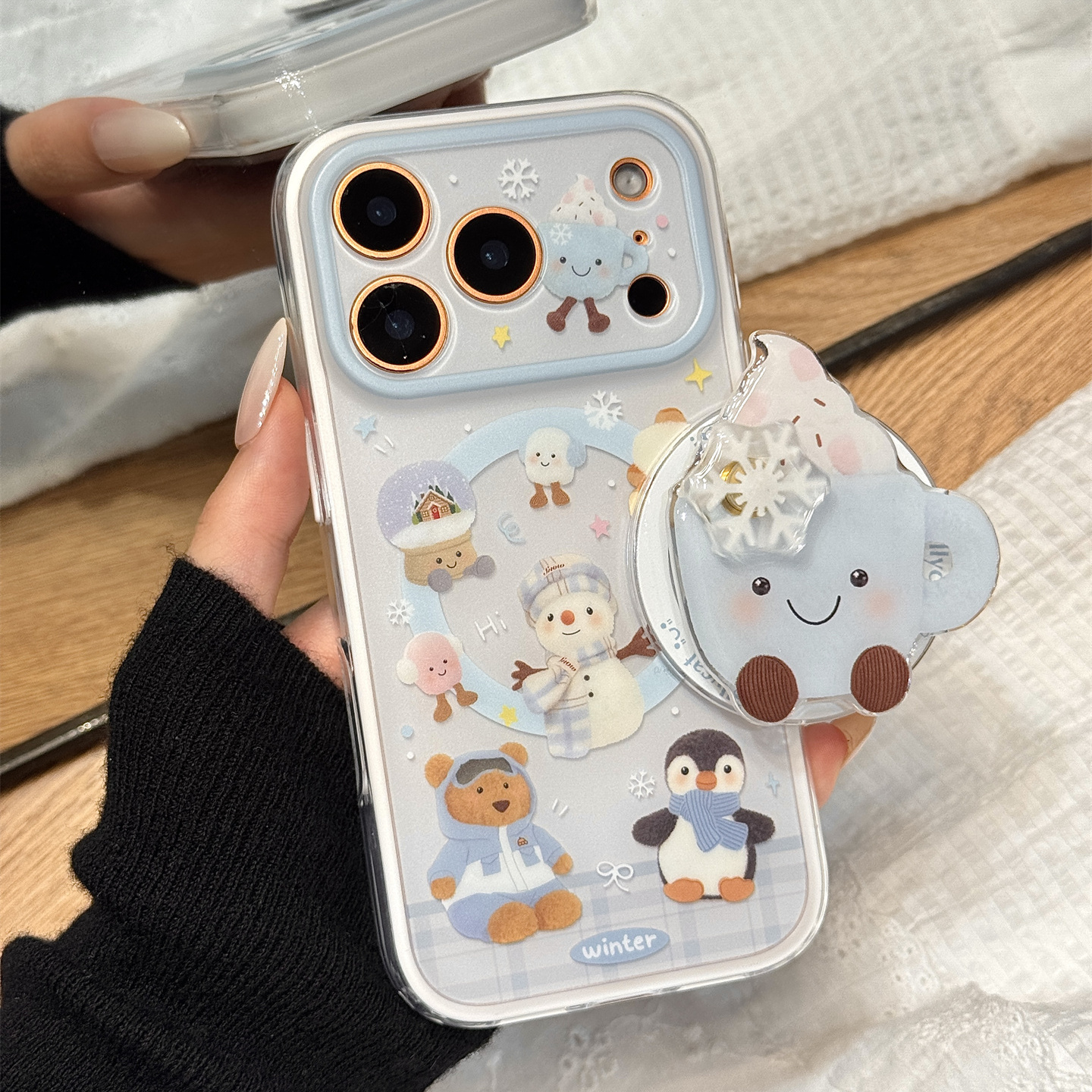 jellycat小动物雪人旋转雪花磁吸支架适用于iphone17promax苹果14手机壳15新款16pro女13二合一17pm硅胶防摔