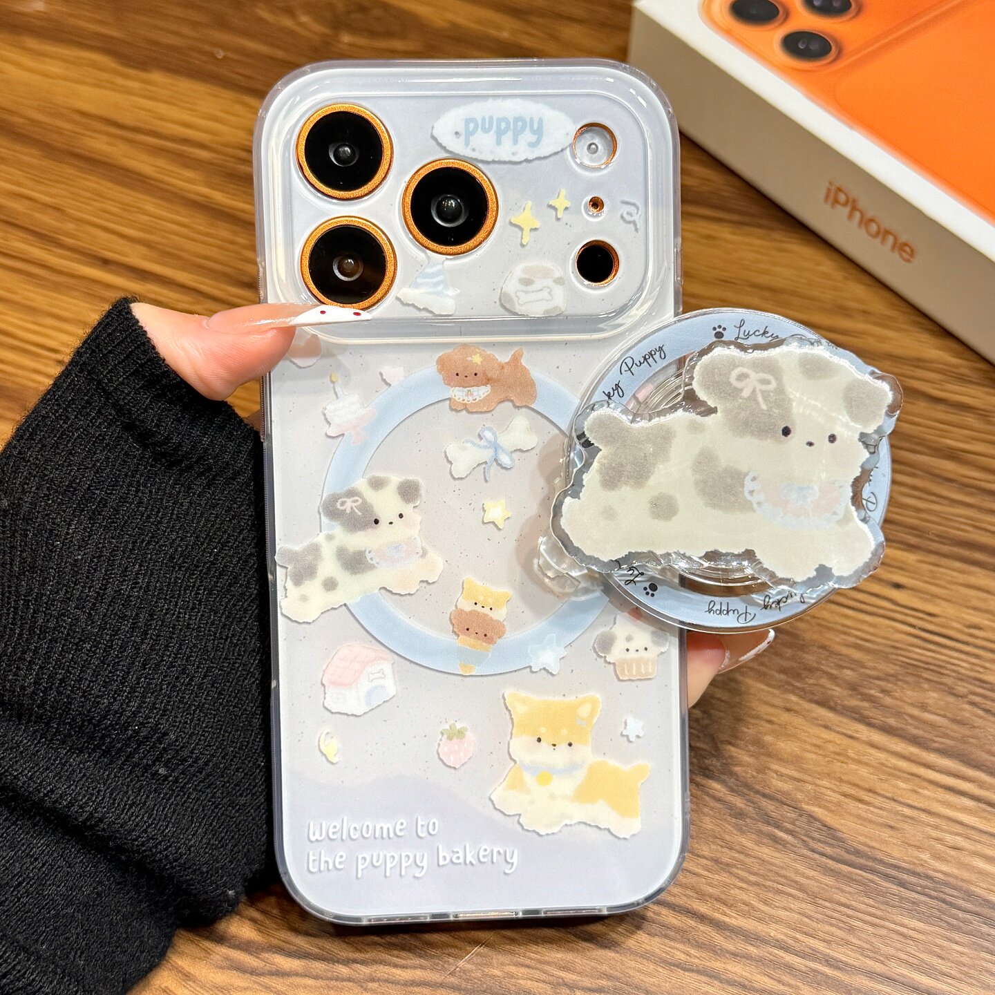 软萌可爱油画玩耍狗狗磁吸支架适用于iphone17promax苹