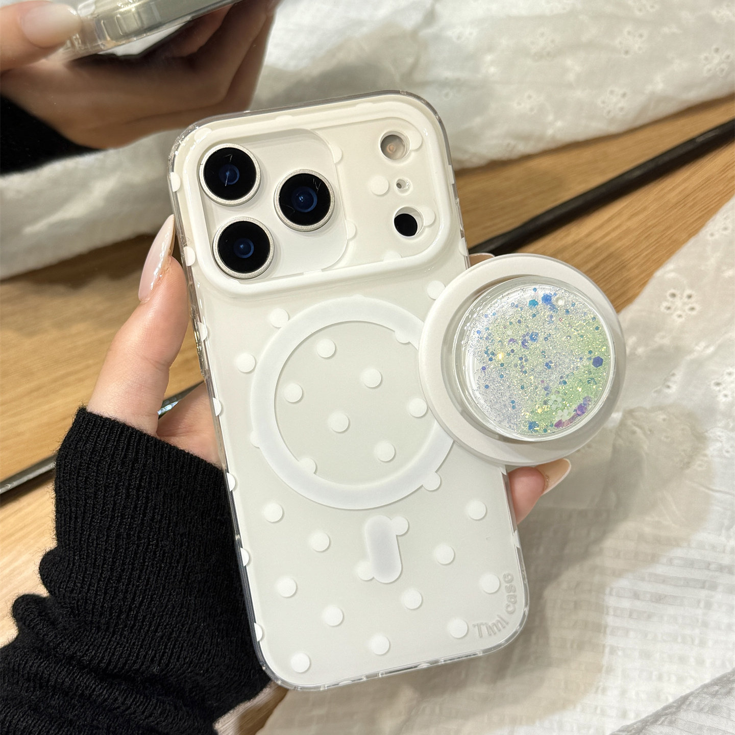 简约风纯色白波点闪粉流沙磁吸支架适用于iphone17promax苹果14手机壳15新款16pro女13少女心17pm硅胶防摔套,3C数码配件,手机保护套/壳,淘宝优惠券,粉丝福利购,淘宝优惠卷
