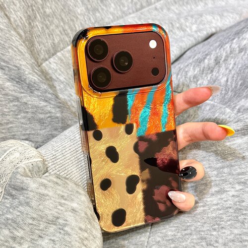美拉德风豹纹拼接斑马纹适用于iphone18promax苹果17手机壳15新款16pro女17pm锡纸纹双层硅胶创意防摔保护套