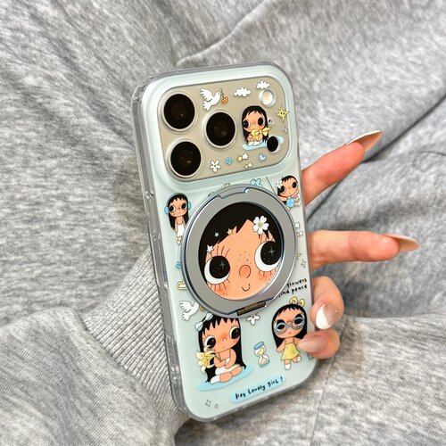 软萌可爱油画花仙子大眼睛女孩360旋转一体支点壳适用于iphone17promax苹果14手机壳15新款16pro女13硅胶17pm