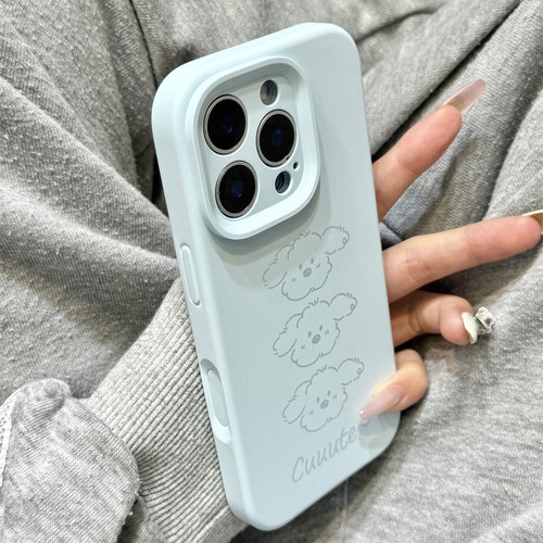 新天蓝色线条狗狗磨砂液态硅胶适用于iphone17promax苹果14手机壳15新款16pro女13少女心17Air全包创意防摔套