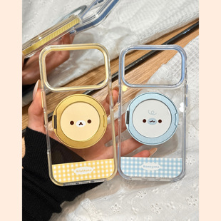 可爱大脸轻松熊小海豹360旋转支点磁吸支架适用于iphone17promax苹果14手机壳15新款 16pro女13情侣17pm防摔套