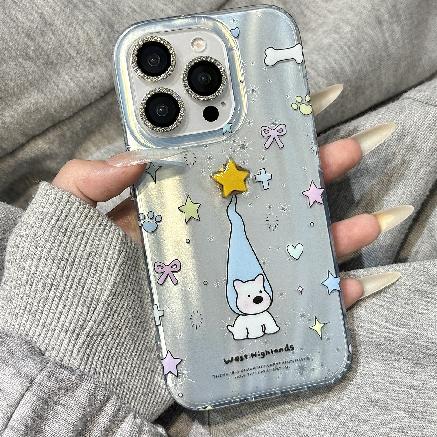 极光彩色星星蝴蝶结高帽狗狗立体旋转适用于iphone16promax苹果14手机壳15新款15pro女16可爱13pm硅胶防摔套