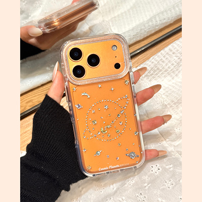 细闪粉高级感鎏金点钻星球行星适用于iphone17promax苹果14手机壳15新款16pro女13少女心17pm透明硅胶防摔套