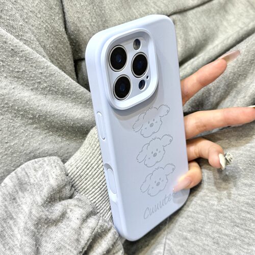 云青色线条狗狗磨砂液态硅胶适用于iphone17promax苹果14手机壳15新款16pro女13少女心17Air全包边创意防摔套