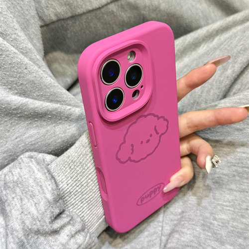 火龙果色线条狗狗头像磨砂液态硅胶适用于iphone17promax苹果14手机壳15新款16pro女13可爱17pm全包防摔软壳