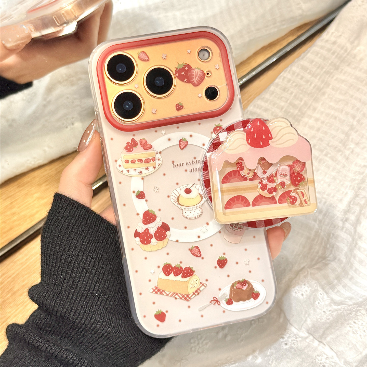 ins少女心红波点粉色草莓蛋糕磁吸支架适用于iphone17promax苹果14手机壳15新款16pro女13磨砂17pm硅胶防摔套