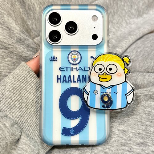 ins简约风蓝白条纹9号球衣哈兰鸡旋转支架适用于iphone17promax苹果17手机壳15新款16pro女17pm硅胶防摔软壳