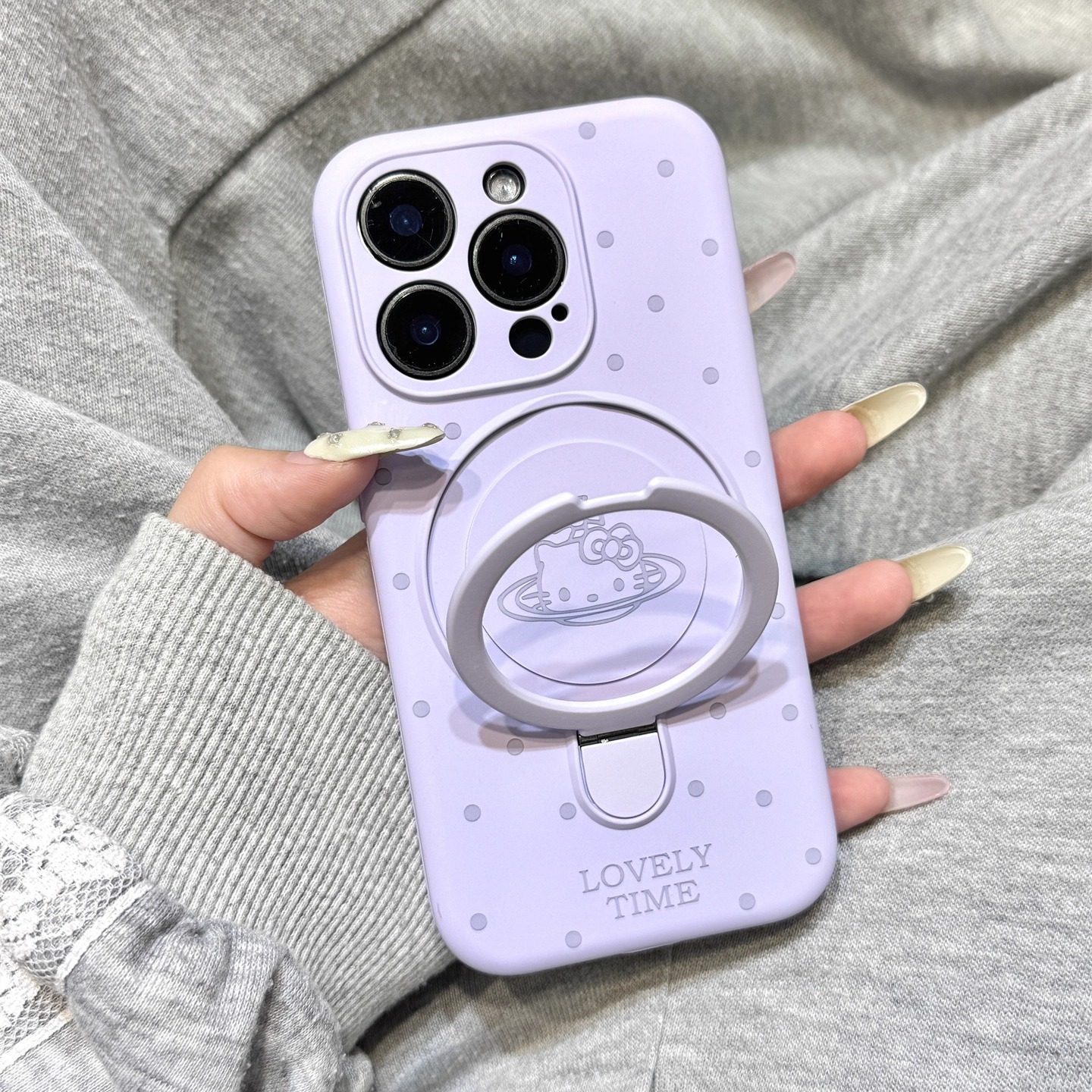 南糯紫波点星球kitty猫支点支架适用于iphone17promax苹果14磁吸手机壳15新款16pro女13液态硅胶17pm防摔软壳,3C数码配件,手机保护套/壳,淘宝优惠券,粉丝福利购,淘宝优惠卷