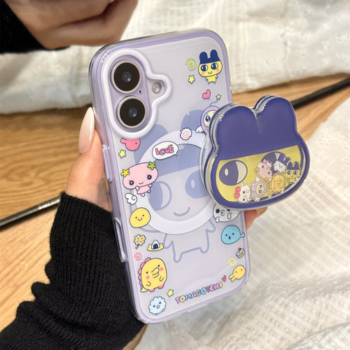 小清新紫色围边拓麻歌子小伙伴磁吸支架适用于iphone17promax苹果14手机壳15新款16pro女13二合一17pm防摔套