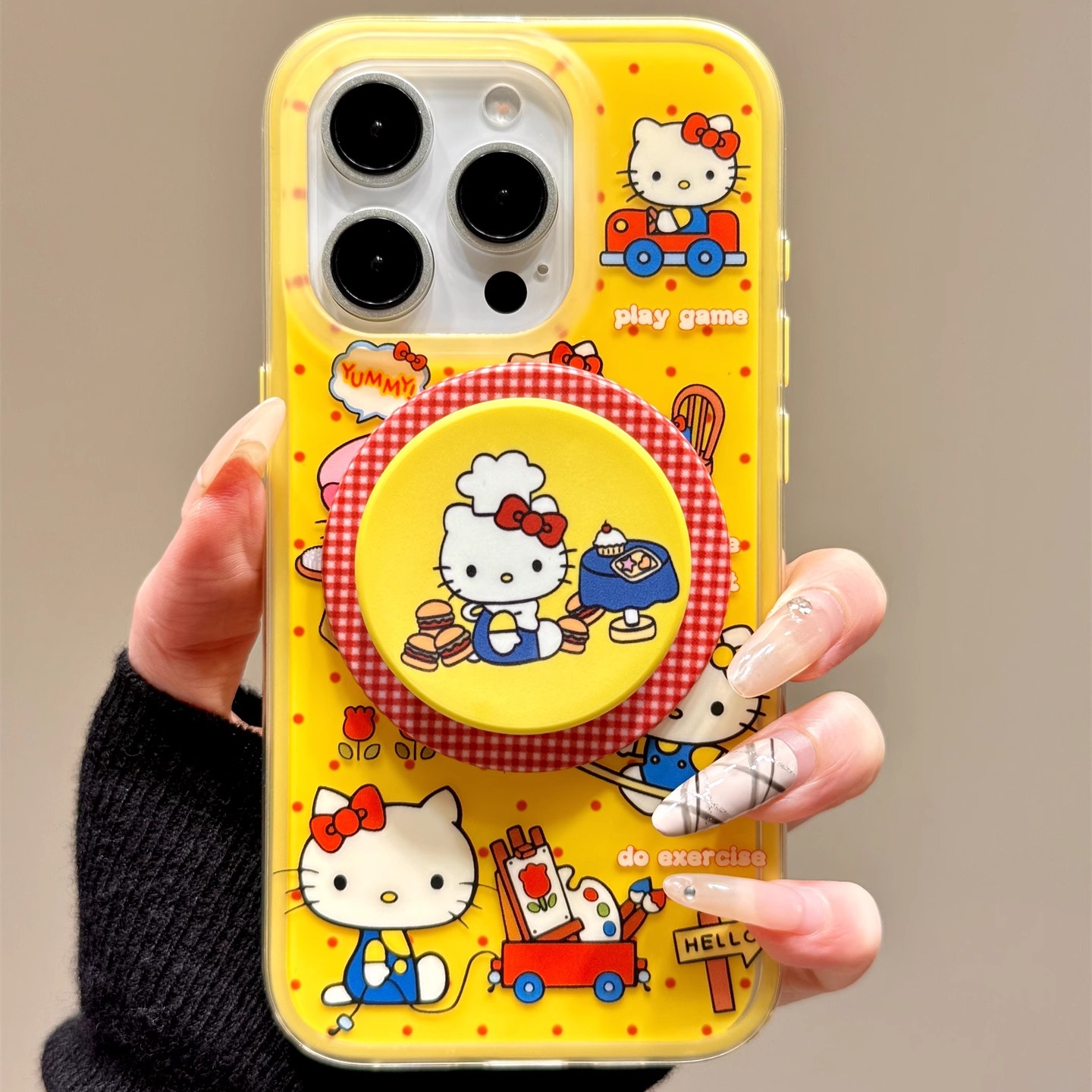 简约波点油画kitty猫磁吸支架适用于iphone16promax苹果14手机壳15新款15pro女16二合一13pm硅胶创意防摔软壳