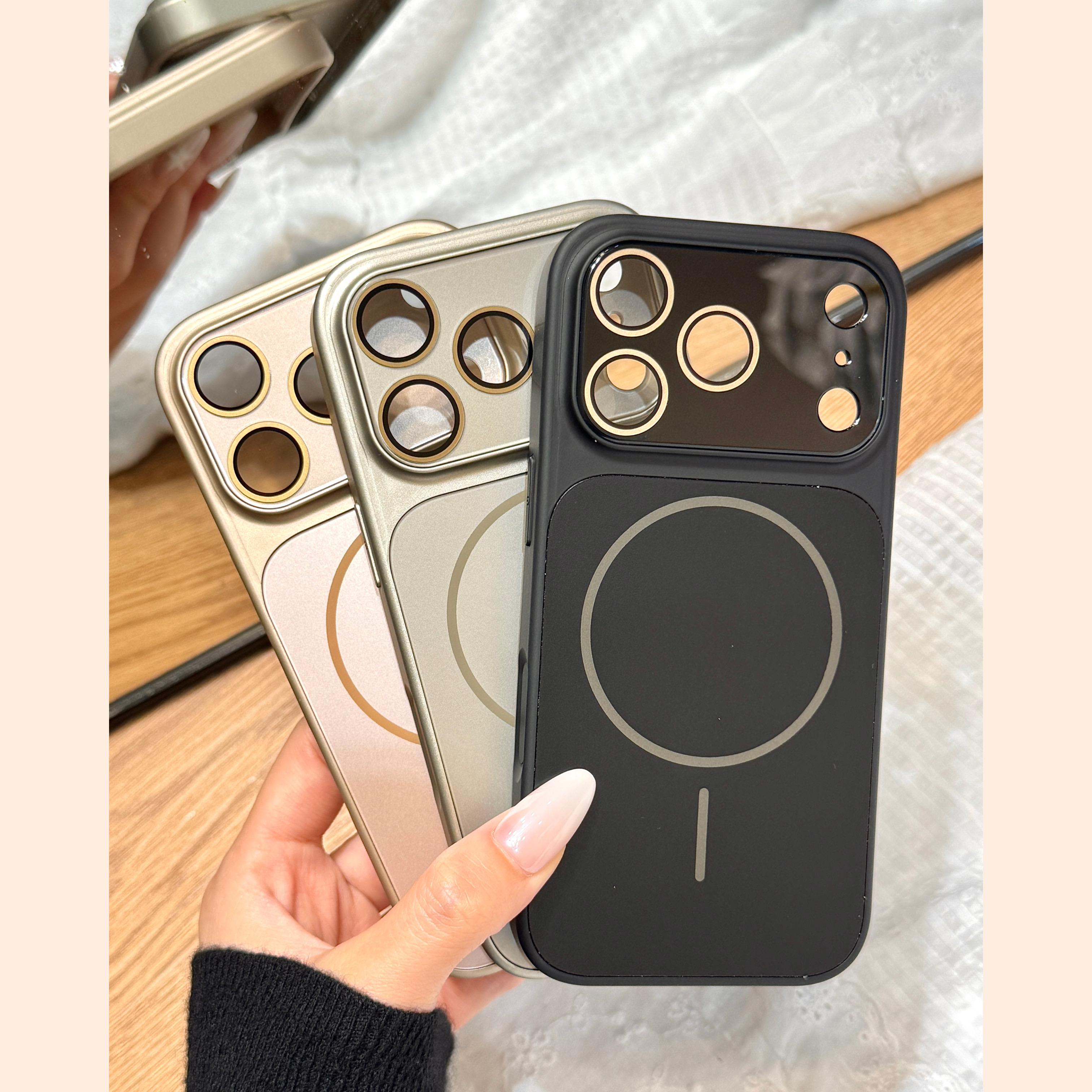 简约风纯色磁吸壳自带镜头膜大视窗适用于iphone17promax苹果14手机壳15新款16pro女13情侣17pm亚克力防摔套