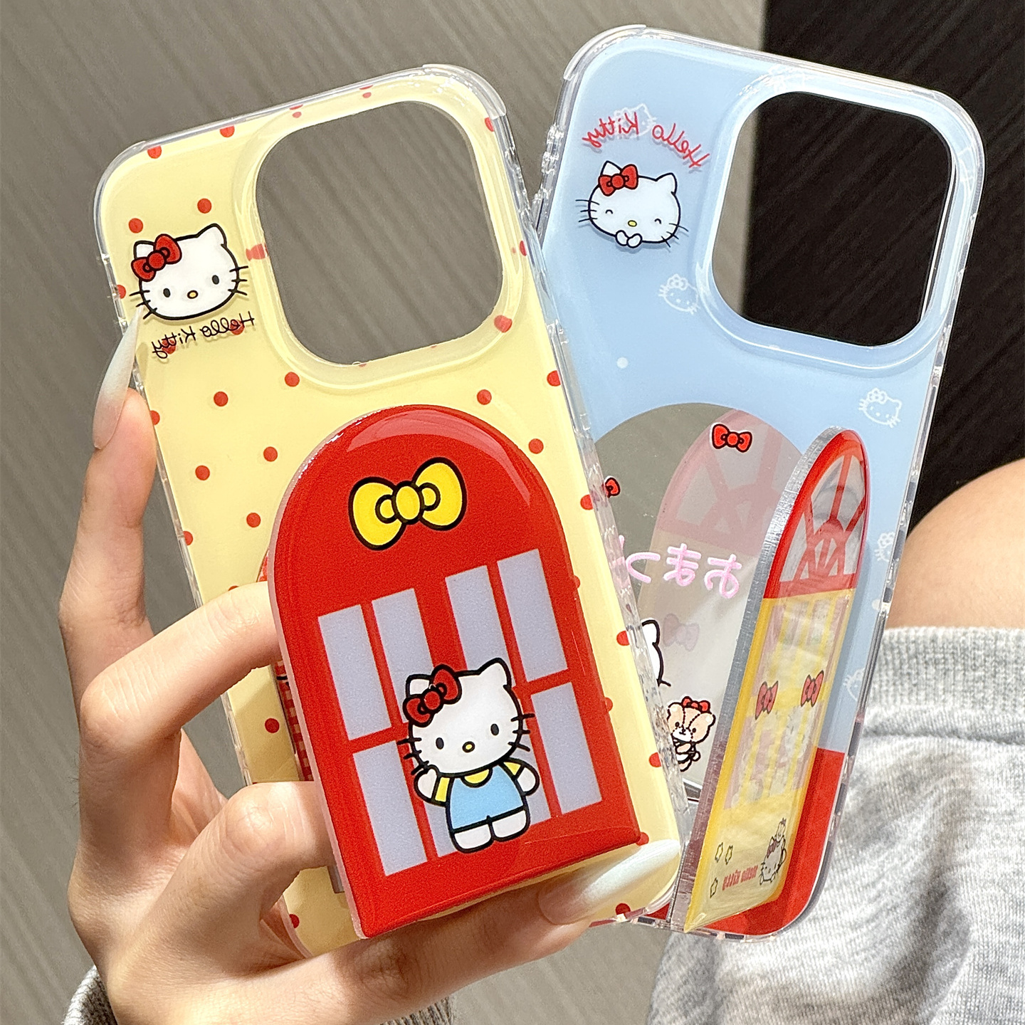 ins少女心油画kitty猫翻盖镜子支架适用于iphone16promax苹果14手机壳15新款15pro女16闺蜜13pm硅胶防摔软壳