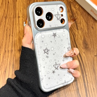 韩系ins简约风满屏星星挂件手拎皮绳适用于iphone17promax苹果14手机壳15新款16pro女13皮纹17pm全包边防摔套
