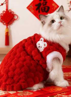 猫咪衣服冬装新春过年加厚保暖加绒宠物布偶德文猫马甲背心防掉毛