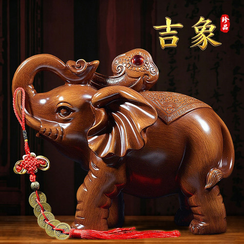 吉祥如意大象树脂桌面摆件一对