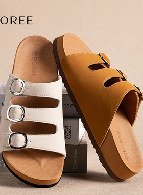 宝人勃肯凉拖鞋女2026新款防滑沙滩拖厚底一字拖外穿三条带拖鞋