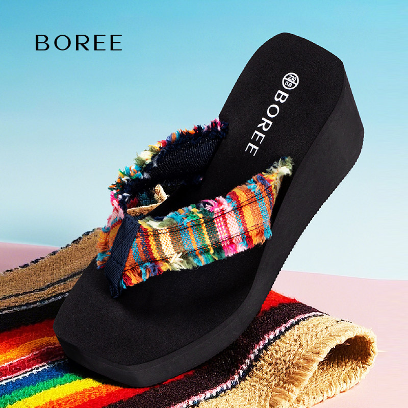 宝人拖鞋女2026年夏季外穿时尚坡跟拖鞋高跟增高民族风夹脚人字拖,女鞋,人字拖,淘宝优惠券,粉丝福利购,淘宝优惠卷