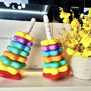 彩虹旋转叠叠乐婴儿可啃咬转转塔套圈圈0岁1宝宝男女益智早教玩具