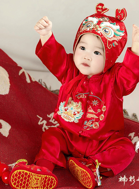 楠衫宝宝拜年服薄款款龙年真丝周岁礼服宝宝喜庆满月百天婴儿唐装