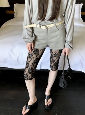 超薄蕾丝五分高弹外穿打底裤