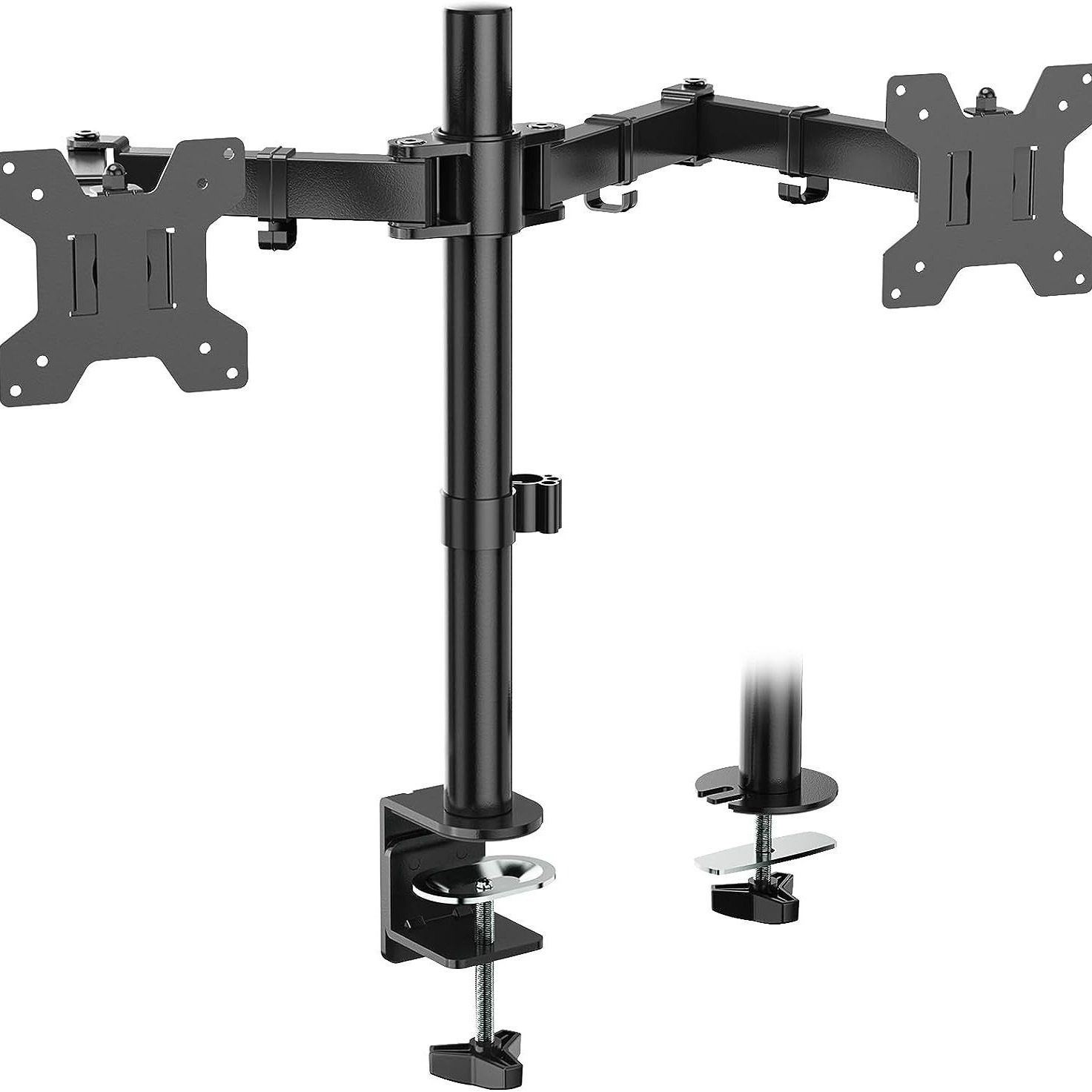 Monitor bracket arm holder, non drilling rotating dual scree