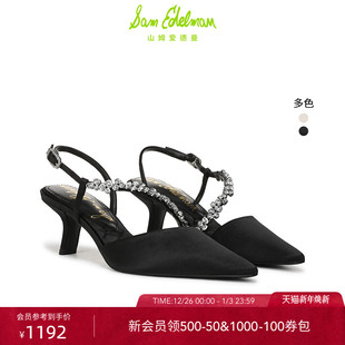 BONNIE EDELMAN山姆爱德曼25新水钻尖头黑高跟凉鞋 周洁琼同款 SAM