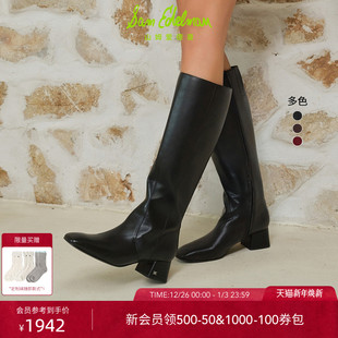 钟楚曦同款 EDELMAN山姆爱德曼冬新长筒黑色骑士靴粗跟PORTER SAM