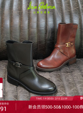 SAM EDELMAN山姆爱德曼冬新皮带扣骑士中筒机车靴黑女MAYCEE