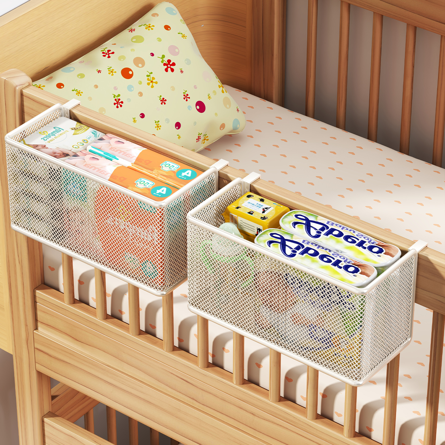 婴儿床边挂篮家用白色大号无钩