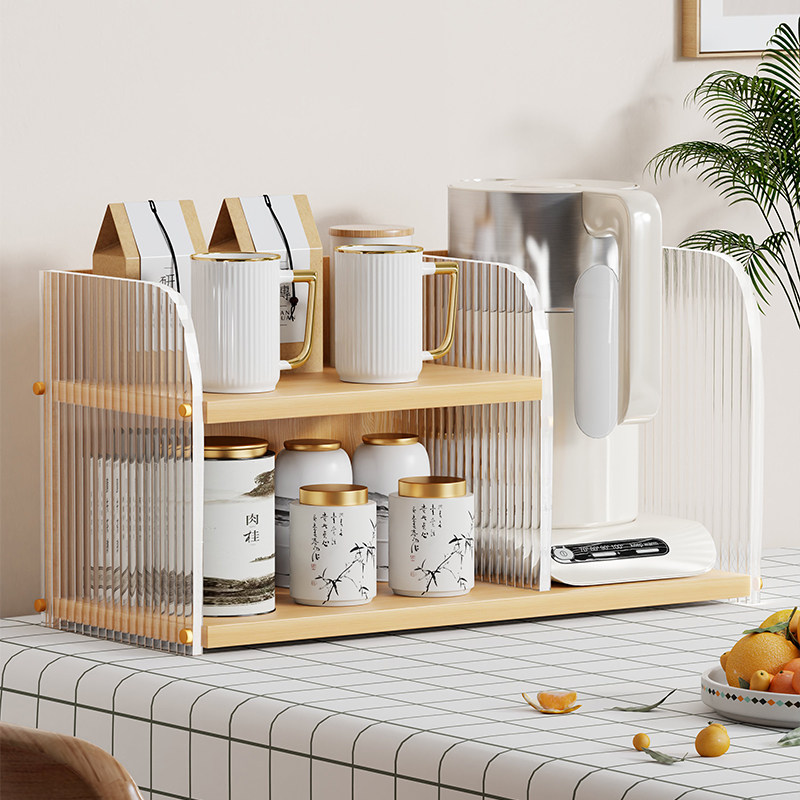 压克力水杯收纳层架桌面零食收纳柜多层茶几上茶具置物架水壶放置