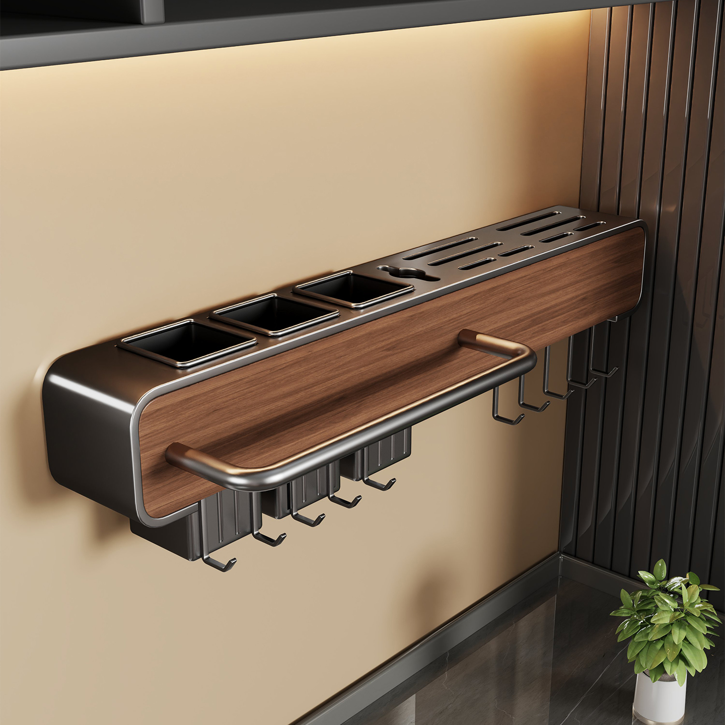 厨房刀架置物架多功能筷子筒笼刀具收纳架一体壁挂式免打孔挂杆架