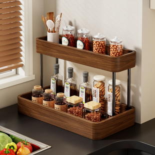 实木调料品置物架厨房双层台面放油盐酱醋的收纳架子多功能调味料