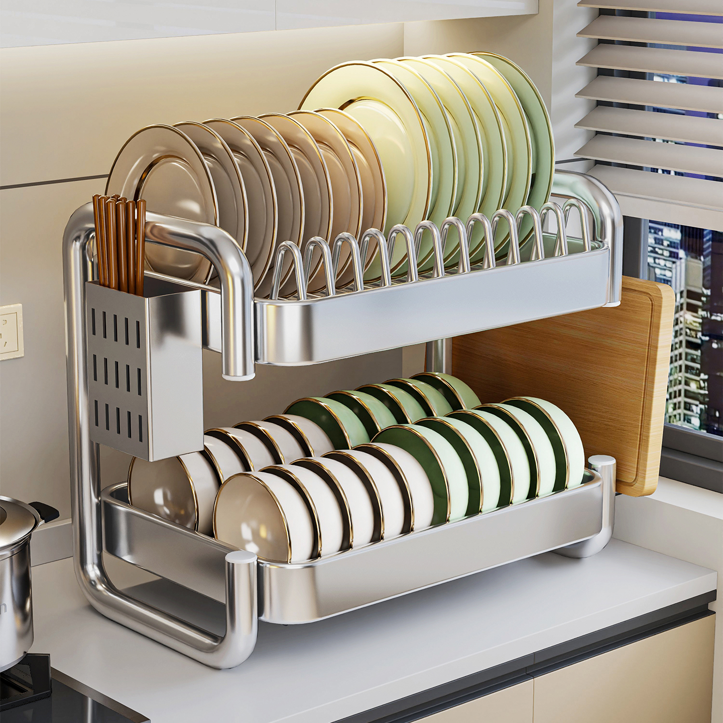 厨房不锈钢碗碟架台面碗筷