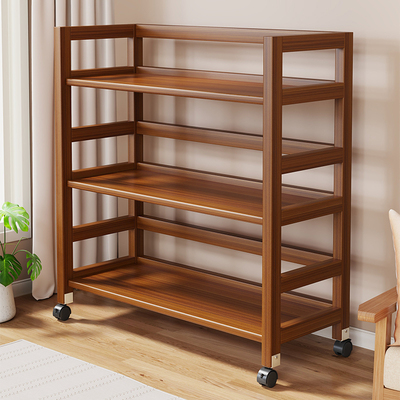 实木置物架书架一体靠墙可移动厨房客厅落地多功能货架多层收纳架